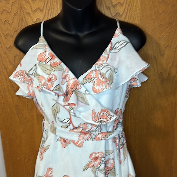 J.O.A. Light blue & coral floral midi dress S - Picture 2 of 13
